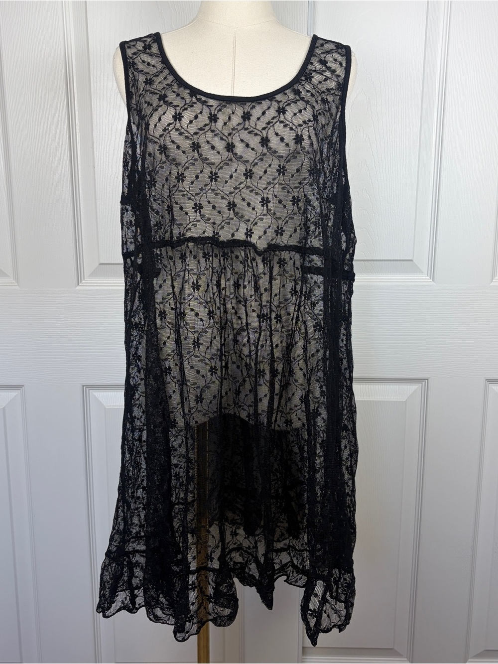 Black Floral Lace Overlay Tunic Dress
